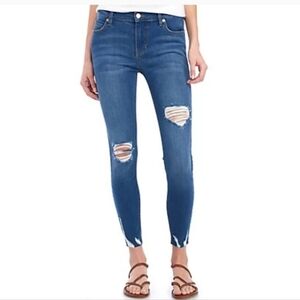 Free People - Shark Bite Raw-Hem Ripped Crop Skinny Jeans in Blue Size 28